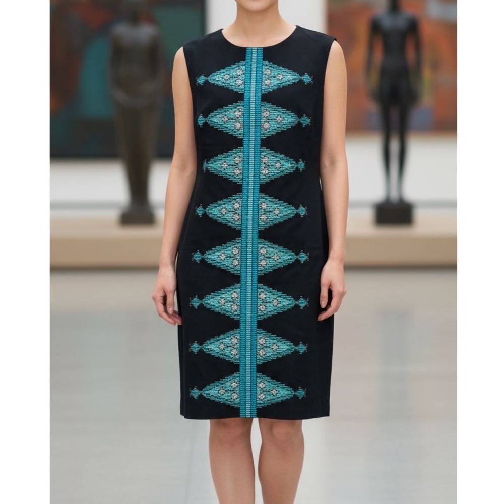 Anthropologie Tabitha Black Cotton Diamond Embroidered Boho Sleeveless Dress 12